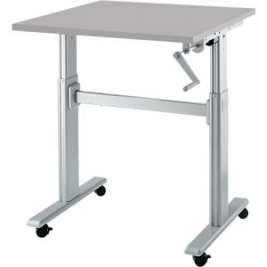 Schreibtisch Multitable, manuell höhenverstellbar, Quadrat, T-Fuß, B 800 x T 800 x H 708-1118 mm, lichtgrau/weißaluminium