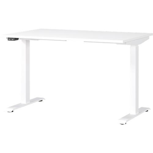 Schreibtisch Porto, elektrisch höhenverstellbar, T-Fuß, B 1200 x T 800 x H 720-1200 mm, weiß/weiß + Memory-USB-Panel