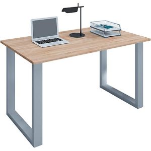 Schreibtisch, Rechteck, Bügelfuß, B 1400 x T 500 x H 760 mm, Sonoma Eiche/silber