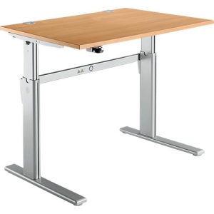 Schreibtisch Standard, elektrisch höhenverstellbar, Rechteck, C-Fuß, B 1200 x T 800 x H 725-1185 mm, Buche/weißaluminium RAL 9006