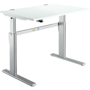 Schreibtisch Standard, elektrisch höhenverstellbar, Rechteck, C-Fuß, B 1200 x T 800 x H 725-1185 mm, lichtgrau/weißaluminium RAL 9006 Schreibtisch Standard, elektrisch höhenverstellbar, Rechteck, C-Fuß, B 1200 x T 800 x H 725-1185 mm, lichtgrau/weißaluminium RAL 9006