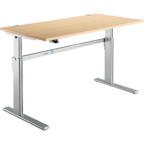 Schreibtisch Standard, elektrisch höhenverstellbar, Rechteck, C-Fuß, B 1600 x T 800 x H 725-1185 mm, Ahorn/weißaluminium RAL 9006