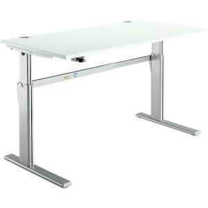 Schreibtisch Standard, elektrisch höhenverstellbar, Rechteck, C-Fuß, B 1600 x T 800 x H 725-1185 mm, lichtgrau/weißaluminium RAL 9006