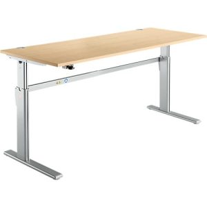 Schreibtisch Standard, elektrisch höhenverstellbar, Rechteck, C-Fuß, B 1800 x T 800 x H 725-1185 mm, Ahorn/weißaluminium RAL 9006 Schreibtisch Standard, elektrisch höhenverstellbar, Rechteck, C-Fuß, B 1800 x T 800 x H 725-1185 mm, Ahorn/weißaluminium RAL 9006
