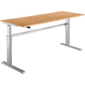 Schreibtisch Standard, elektrisch höhenverstellbar, Rechteck, C-Fuß, B 1800 x T 800 x H 725-1185 mm, Buche/weißaluminium RAL 9006 Schreibtisch Standard, elektrisch höhenverstellbar, Rechteck, C-Fuß, B 1800 x T 800 x H 725-1185 mm, Buche/weißaluminium RAL 9006