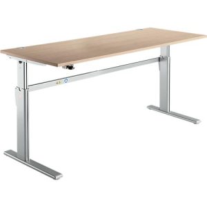 Schreibtisch Standard, elektrisch höhenverstellbar, Rechteck, C-Fuß, B 1800 x T 800 x H 725-1185 mm, Eiche/weißaluminium RAL 9006