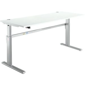 Schreibtisch Standard, elektrisch höhenverstellbar, Rechteck, C-Fuß, B 1800 x T 800 x H 725-1185 mm, lichtgrau/weißaluminium RAL 9006 Schreibtisch Standard, elektrisch höhenverstellbar, Rechteck, C-Fuß, B 1800 x T 800 x H 725-1185 mm, lichtgrau/weißaluminium RAL 9006