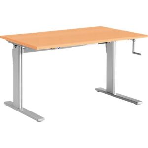 Schreibtisch Standard, manuell höhenverstellbar, Rechteck, C-Fuß, B 1200 x T 800 x H 728-1188 mm, Buche/weißaluminium Schreibtisch Standard, manuell höhenverstellbar, Rechteck, C-Fuß, B 1200 x T 800 x H 728-1188 mm, Buche/weißaluminium