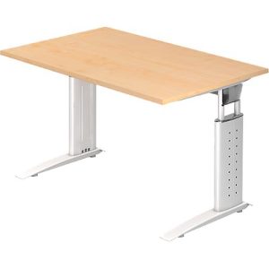 Schreibtisch TARVIS, C-Fuß, Quadrat, B 1200 mm, Gestell weiß, höhenverstellbar, Ahorn