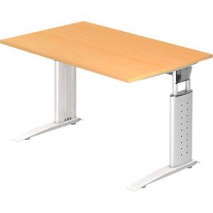 Schreibtisch TARVIS, C-Fuß, Quadrat, B 1200 mm, Gestell weiß, höhenverstellbar, Buche
