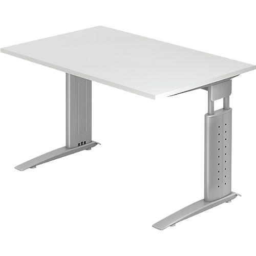 Schreibtisch TARVIS, C-Fuß, Rechteck, B 1200 mm, Gestell silber, höhenverstellbar, lichtgrau