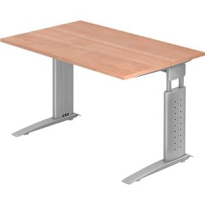 Schreibtisch TARVIS, C-Fuß, Rechteck, B 1200 mm, Gestell silber, höhenverstellbar, Nussbaum Schreibtisch TARVIS, C-Fuß, Rechteck, B 1200 mm, Gestell silber, höhenverstellbar, Nussbaum