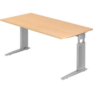 Schreibtisch TARVIS, C-Fuß, Rechteck, B 1600 mm, Gestell silber, höhenverstellbar, Ahorn-Dekor Schreibtisch TARVIS, C-Fuß, Rechteck, B 1600 mm, Gestell silber, höhenverstellbar, Ahorn-Dekor
