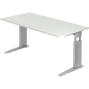 Schreibtisch TARVIS, C-Fuß, Rechteck, B 1600 mm, Gestell silber, höhenverstellbar, lichtgrau Schreibtisch TARVIS, C-Fuß, Rechteck, B 1600 mm, Gestell silber, höhenverstellbar, lichtgrau