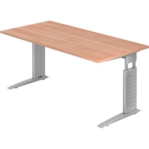Schreibtisch TARVIS, C-Fuß, Rechteck, B 1600 mm, Gestell silber, höhenverstellbar, Nussbaum-Dekor Schreibtisch TARVIS, C-Fuß, Rechteck, B 1600 mm, Gestell silber, höhenverstellbar, Nussbaum-Dekor