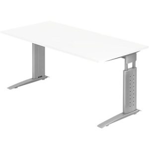 Schreibtisch TARVIS, C-Fuß, Rechteck, B 1600 mm, Gestell silber, höhenverstellbar, weiß Schreibtisch TARVIS, C-Fuß, Rechteck, B 1600 mm, Gestell silber, höhenverstellbar, weiß