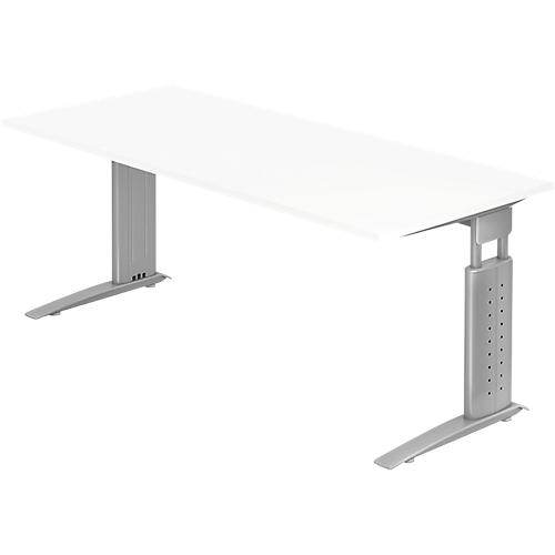 Schreibtisch TARVIS, C-Fuß, Rechteck, B 1800 mm, Gestell silber, höhenverstellbar, weiß