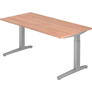 Schreibtisch TOPAS LINE, manuell höheneinstellbar, B 1600 mm, Nussbaum/silber/silber