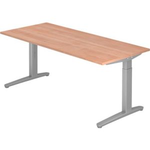 Schreibtisch TOPAS LINE, manuell höheneinstellbar, B 1800 mm, Nussbaum/silber/silber