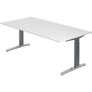Schreibtisch TOPAS LINE, manuell höheneinstellbar, B 2000 mm, weiß/graphit/alu poliert