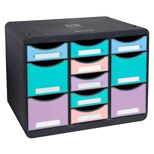 Schubladenbox Exacompta STORE BOX MULTI Aquarel, 7 kleine & 4 hohe Schübe mit Auszugstopp & Griffmulde, Kunststoff, schwarz