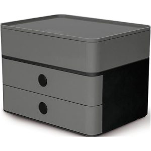 Schubladenbox HAN Allison Smart-Box Plus, 2 Schübe mit Trennwänden, Utensilienbox, stapelb., ABS-Kunststoff, granit-grau
