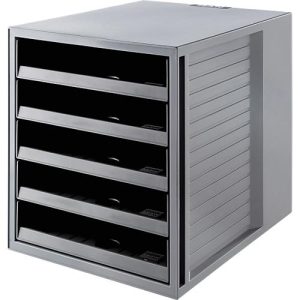 Schubladenbox SCHRANK-SET KARMA, 5 offene Schubladen, DIN A4, leichtlaufend, B 275 x T 330 x H 320 mm, grau