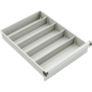 Schubladeneinsatz Treston, 4 x Längsteiler 375 mm, für Schubladen 45 mit Höhe 150 & 200 mm, Stahl, hellgrau