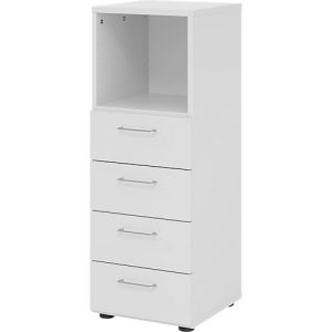 Schubladenschrank Breno, 4 Schübe, 1 Fach, Metallgriffe, B 400 x T 420 x H 1100 mm, lichtgrau/lichtgrau