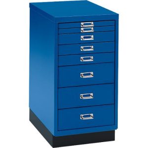 Schubladenschrank DIN A4, mit 8 Schubladen, 675 mm hoch, enzianblau