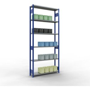 Schulte Lagertechnik Fachbodenregal-Stecksystem MULTIplus 250, Grundregal, Längenriegel, 3000x1300x300 mm, 7 Böden, enzianblau/verzinkt