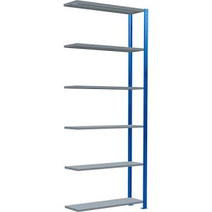 Schulte Lagertechnik Fachbodenregal Stecksystem MultiPlus250, Anbauregal, 6 Fachböden, Kreuzstrebe, B 1000 x T 300 x H 2500 mm, Enzianblau RAL 5010