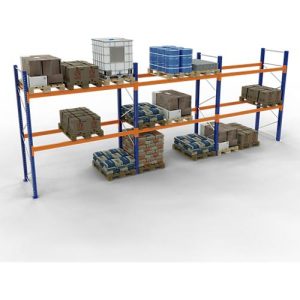 Schulte Lagertechnik Palettenregal, Grundregal, B 8444 x T 1100 x H 4000 mm, 3 Ebenen, Palettengewicht bis 1000 kg, Feldlast 7115 kg, blau/orange