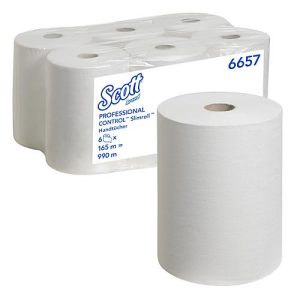 Scott® Handtücher Slimroll 6657, 1-lagig, kompatibel mit diversen Kimberly-Clark™ Papierhandtuch-Spender, Airflex, 6 Rollen á 165 m, weiß
