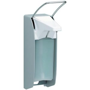 Seifenspender Ingo-Man, Wandmontage, manuell, bis 1000 ml, B 95 x T 170 x H 350 mm, Aluminium & Stahl, inkl. 500 ml Desinfektionsmittel