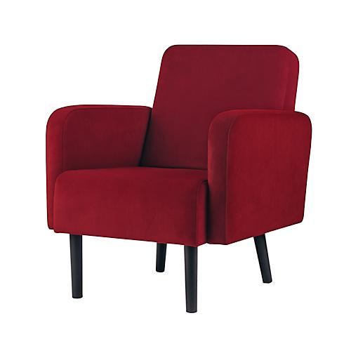 Sessel easyChair® by Paperflow LISBOA, Samtbezug rot, Fußgestell schwarz, B 710 x T 815 x H 830 mm