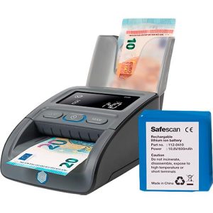 Set Geldscheinprüfer Safescan® 155-S, EZB-getestet, 6 Währungen, 7 Sicherheitsmerkmale +Akku LB-105 & Banknotenstapler RS-100