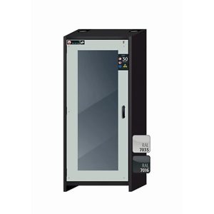 Sicherheitsschrank Typ 30 asecos Q-DISPLAY-30, Flügeltür mit Glasausschnitt, Anschlag links, Front Lichtgrau, B 864 x T 620 x H 1947 mm Sicherheitsschrank Typ 30 asecos Q-DISPLAY-30, Flügeltür mit Glasausschnitt, Anschlag links, Front Lichtgrau, B 864 x T 620 x H 1947 mm