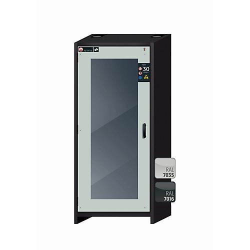 Sicherheitsschrank Typ 30 asecos Q-DISPLAY-30, Flügeltür mit Glasausschnitt, Anschlag links, Front Lichtgrau, B 864 x T 620 x H 1947 mm