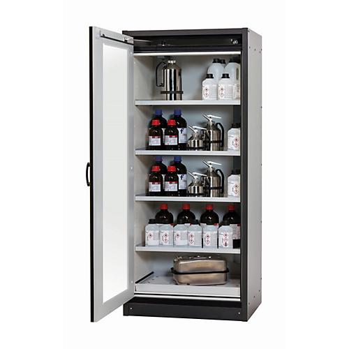 Sicherheitsschrank Typ 30 asecos Q-DISPLAY-30, Flügeltür mit Glasausschnitt, Anschlag links, Front Sicherheitsgelb, B 864 x T 620 x H 1947 mm