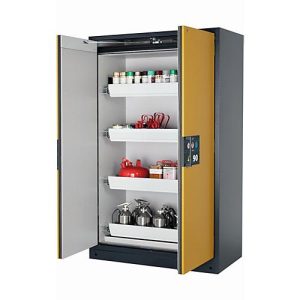Sicherheitsschrank Typ 90 asecos Q-PEGASUS-90, Flügeltüren mit Schließ-Automatik, Einhandbedienung, Front Sicherheitsgelb, B 1193 x T 615 x H 1953 mm