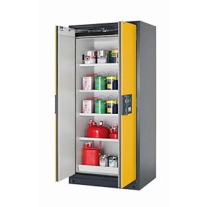 Sicherheitsschrank Typ 90 asecos Q-PEGASUS-90, Flügeltüren mit Schließ-Automatik, Einhandbedienung, Front Sicherheitsgelb, B 893 x T 615 x H 1953 mm