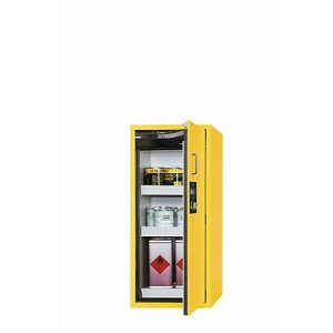 Sicherheitsschrank Typ 90 asecos S-CLASSIC-90, Flügeltür mit Türfeststellanlage, Anschlag rechts, Front Sicherheitsgelb, B 596 x T 616 x H 1298 mm