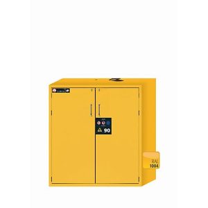 Sicherheitsschrank Typ 90 asecos S-CLASSIC-90, Flügeltüren mit Türfeststellanlage, Front Sicherheitsgelb, B 1196 x T 616 x H 1298 mm Sicherheitsschrank Typ 90 asecos S-CLASSIC-90, Flügeltüren mit Türfeststellanlage, Front Sicherheitsgelb, B 1196 x T 616 x H 1298 mm