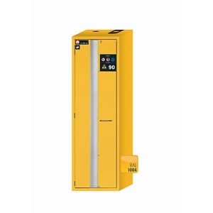 Sicherheitsschrank Typ 90 asecos S-PHOENIX-90, Falttür mit Türfeststellanlage, Anschlag links, Front Sicherheitsgelb, B 596 x T 616 x H 1968 mm Sicherheitsschrank Typ 90 asecos S-PHOENIX-90, Falttür mit Türfeststellanlage, Anschlag links, Front Sicherheitsgelb, B 596 x T 616 x H 1968 mm