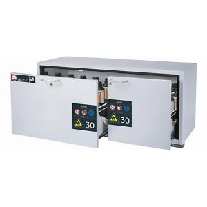 Sicherheitsunterbauschrank Typ 30 asecos UB-S-30, 2 Schubladen, Front Lichtgrau, B 1402 x T 574 x H 600 mm