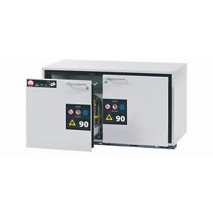 Sicherheitsunterbauschrank Typ 90 asecos UB-S-90, 2 Schubladen, Front Lichtgrau, B 1102 x T 574 x H 600 mm