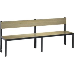 Sitzbank Basic Plus, 1-seitig, Rückenlehne, ohne Schuhrost, 4-Fußgestell schwarzgrau RAL 7021, B 1960 mm, Dekor Eiche Ser. Sitzbank Basic Plus, 1-seitig, Rückenlehne, ohne Schuhrost, 4-Fußgestell schwarzgrau RAL 7021, B 1960 mm, Dekor Eiche Ser.