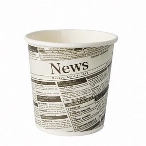 Snackbecher Papstar Newsprint, rund, Volumen 470 ml, stapelbar, mikrowellengeeignet, Ø 99 x H 99 mm, FSC®-Pappe, grau-schwarz, 50 Stück