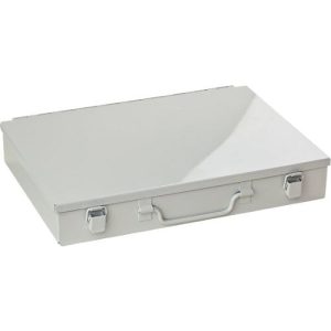 Sortimentskoffer ADB, leer, 6-fache Einteilung, abschließbar, mit Griff, B 330 x T 230 x H 50 mm, Stahl & ABS-Kunststoff, lichtgrau RAL 7035